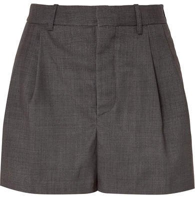 Pleated Wool-blend Shorts - Gray