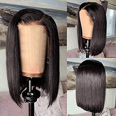 Amazon.com: Brazilian Black Short Straight Human Hair Lace Front Wigs Short Bob Wigs Straight Human Hair Wigs Natural Vertical Wig High Eemperature Wire Wig for Cosplay Daily Party Use: Kitchen & Dining