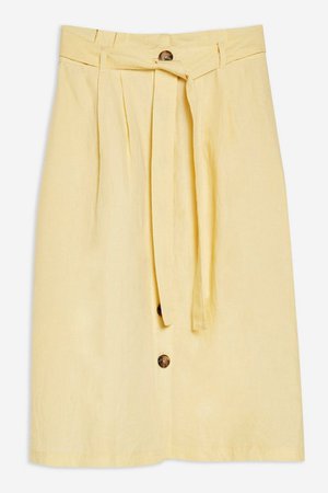 Button Midi Skirt with Linen | Topshop yellow