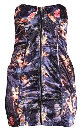 Multi Renaissance Bandeau Zip Up Bodycon Dress | PrettyLittleThing USA