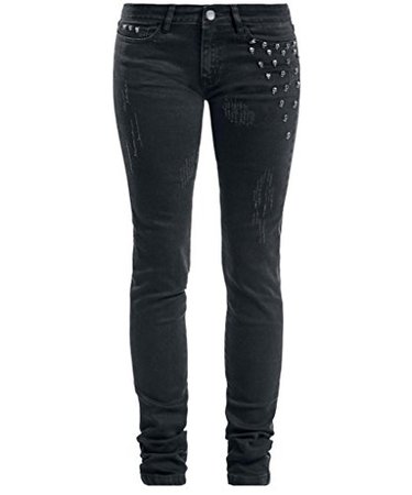 Dressation Womens Steampunk Style Skull Ripped Skinny Jeans Pants Blac