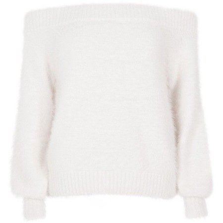 River Island White bardot fluffy knit sweater ($72)