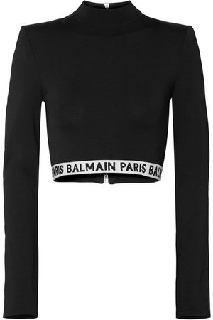 Balmain | Cropped intarsia-trimmed stretch-jersey top | NET-A-PORTER.COM