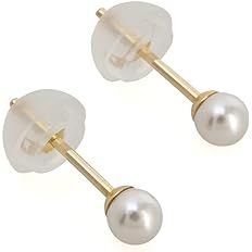 Amazon.com: 14K Solid Yellow Gold 4mm Small Tiny Swarovski Crystal White Pearl Stud Short Post Earrings for Girl Women: Clothing, Shoes & Jewelry