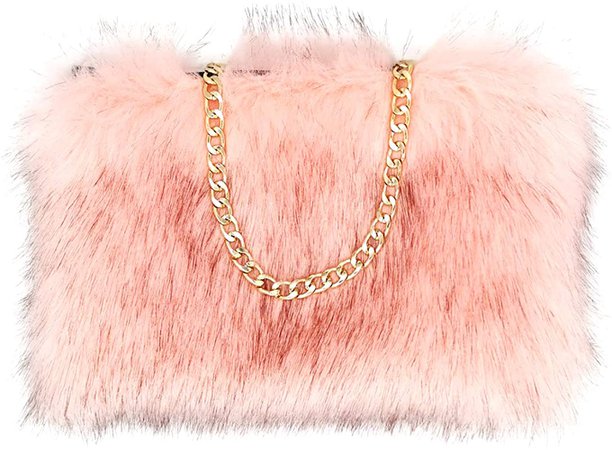 FHQHTH Faux Fur Purse Fuzzy Handbags for Women Evening Handbags Al alloy Shoulder Strap [Black]: Handbags: Amazon.com