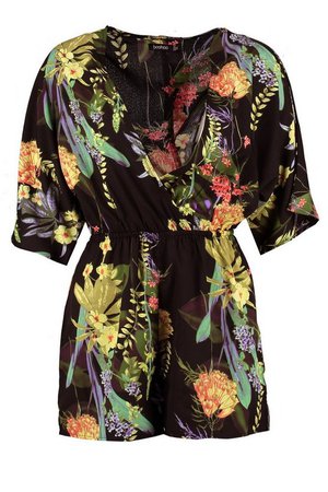 Floral Kimono Sleeve Playsuit | Boohoo
