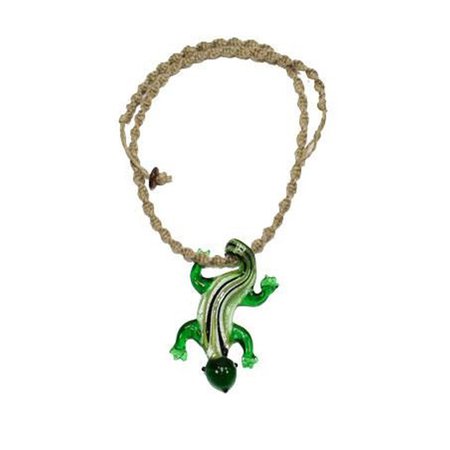 HemParadise Glass Green Lizard Pendant Spiral Hemp Necklace
