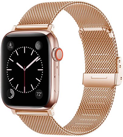 Amazon.com: Swhatty Bands Compatible with Apple Watch Band 38mm 40mm 41mm for Women Men, Stainless Steel Milanese Mesh Loop Adjustable Strap Replacement for iWatch Series 7/6/5/4/3/2/1/SE, Rose gold : Cell Phones & Accessories
