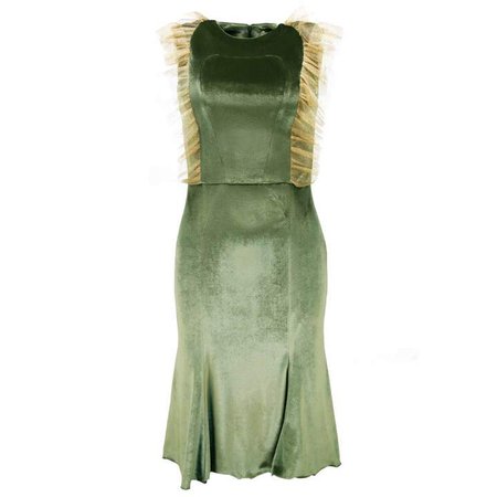 JULIANA HERC - Green Velvet Dress with Golden Tulle