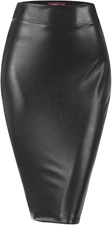 *clipped by @luci-her* Doublju Slim Fit Faux leather Pencil Midi Skirt (Plus size available)BLACK LARGE: Clothing