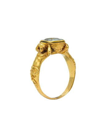 Neoclassical Aquamarine Intaglio 18 Karat Gold Medusa Gorgon Antique Signet jewelry Ring