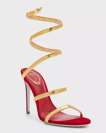 Rene Caovilla Omega Suede Copper Snake Spiral Sandals | Neiman Marcus