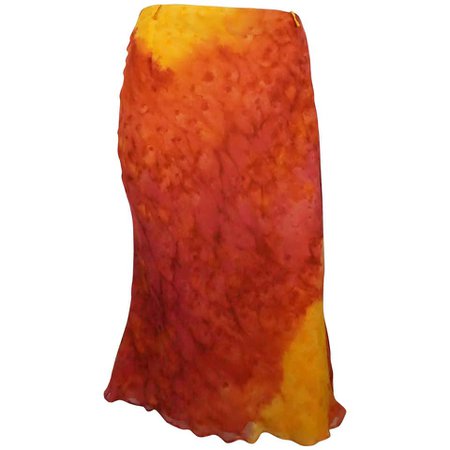 Christian Dior Silk Chiffon Burnt Orange/Yellow Skirt - 10 For Sale at 1stdibs