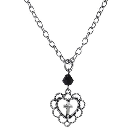 Grunge Heart Stone Cross Necklace