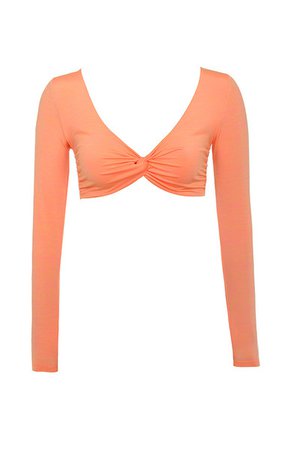 Work-Out Wear : 'Elite' Pastel Neon Orange Long Sleeved Crop Top