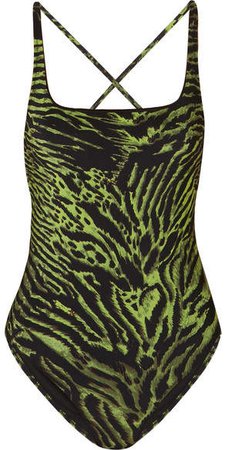 Tiger-print Swimsuit - Green