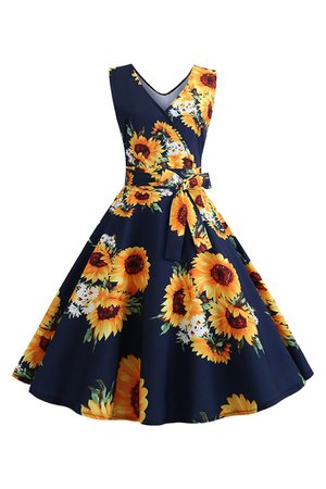 Atomic Vintage Sunflower Floral Belted Dress | Atomic Jane Clothing