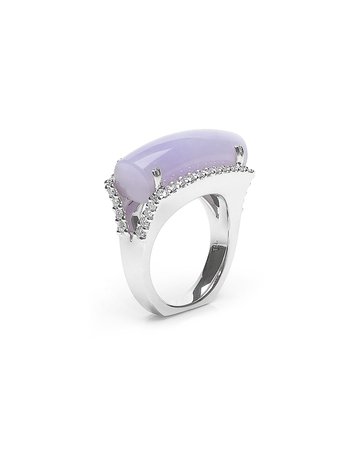 David C.A. Lin 18k White Gold Diamond and Lavender Jadeite Ring