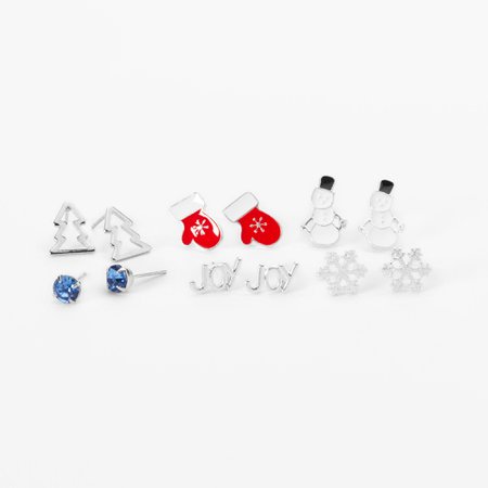Silver Winter Mix Stud Earrings - 6 Pack | Claire's US