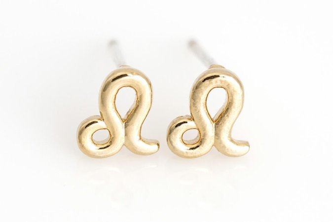 Leo Earrings Zodiac Stud Delicate Earrings Gold Plated Over Brass 5NAAE15 on Luulla