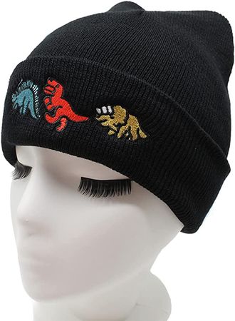 Amazon.com: Totelux Cute Dinosaur Knitted Beanie Hats Embroidery Women Winter Hat Soft Warm Cuffed Skull Cap for Men Adult Stretchy Chunky Ski Hat Black : Clothing, Shoes & Jewelry