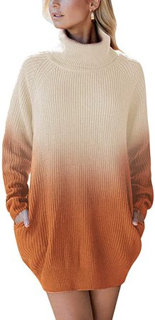 Pink Queen Women's Loose Turtleneck Oversize Long Pullover Sweater Dress Coffee M at Amazon Women’s Clothing store