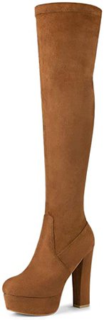Amazon.com | Allegra K Women's Platform Block Heel Brown Over Knee High Boots - 9 M US | Knee-High