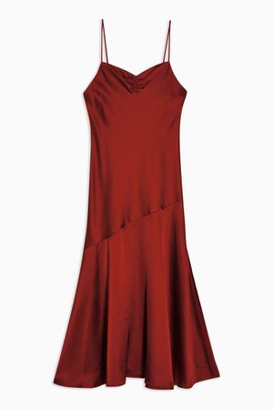 Rust Ruched Bias Satin Slip Dress | Topshop red