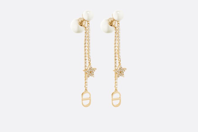 Dior Tribales Earrings Gold-Finish Metal with White Resin Pearls and White Crystals | DIOR