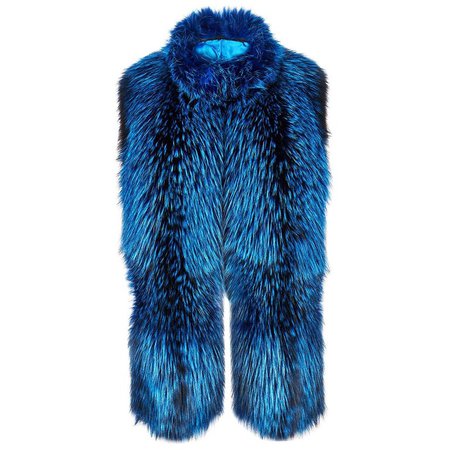 Verheyen London Nehru Collar Stole in Lapis Blue Fox Fur and Silk Lining -New For Sale at 1stdibs