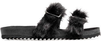 Sandals with Faux Fur - Black