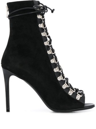 Black Balmain Lace-up Heeled Ankle Boots | Farfetch.com