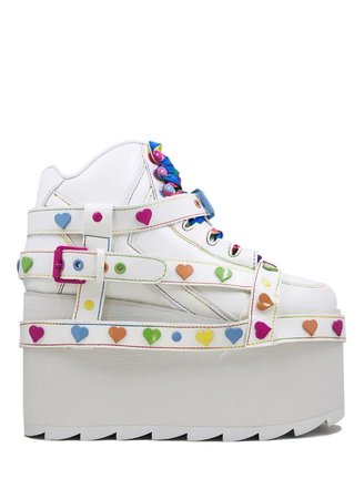 white rainbow colorful platform shoes hearts platforms