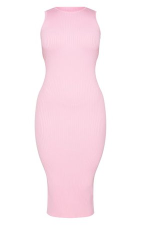 Pink Ribbed Knitted Bodycon Midi Dress | PrettyLittleThing