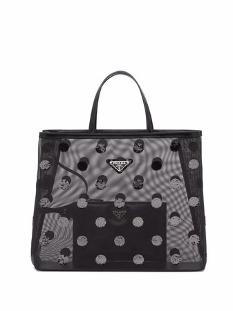 Prada sequin-embellished polka-dot mesh shopper bag - FARFETCH