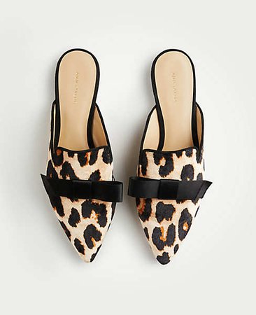 Elsie Leopard Print Velvet Bow Slides | Ann Taylor