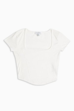 White Corset Ribbed Square Top | Topshop