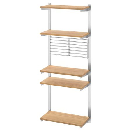 KUNGSFORS Suspension rail w shelves and rail - stainless steel, ash - IKEA