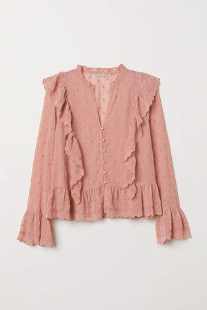 H&M+ Airy Blouse with Flounce - Pink