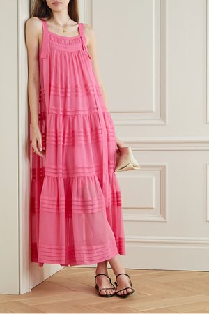 Pink Tiered silk-chiffon maxi dress | Lee Mathews | NET-A-PORTER