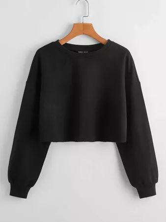 Drop Shoulder Solid Crop Pullover | SHEIN USA