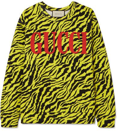 Neon Tiger-print Loopback Cotton-jersey Sweatshirt - Yellow