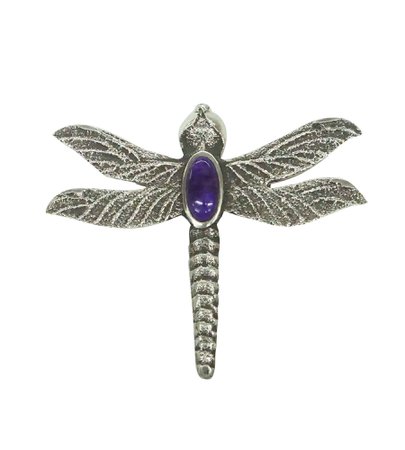 Kelsey Jimmie Navajo Handmade Tufa Cast Silver Sugilite Dragonfly Brooch Pin