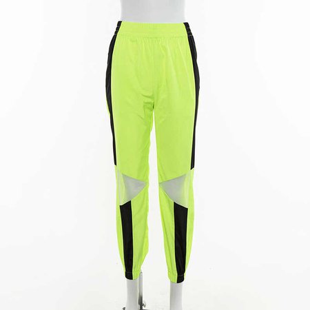 Bangniweigou-Mesh-Spliced-Neon-Green-Spring-Cargo-Pants-Casual-Street-Panel-Loose-Active-Jogging-Trousers-High