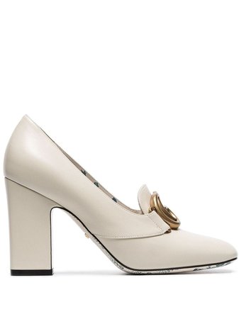 Gucci White Victoire 95 Gg Buckle Loafer Heels Ss19 | Farfetch.com