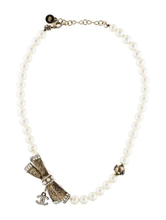 Chanel Faux Pearl & Crystal Bow Choker Necklace - Necklaces - CHA348305 | The RealReal