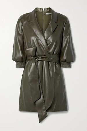 Army green Maureen wrap-effect belted vegan leather mini dress | Alice + Olivia | NET-A-PORTER