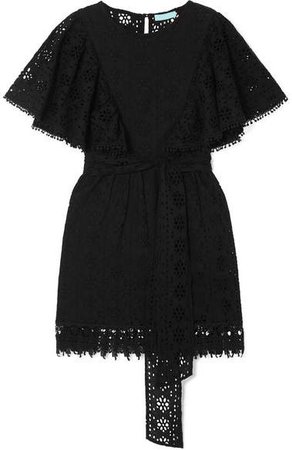 Kara Ruffled Broderie Anglaise Cotton Mini Dress - Black