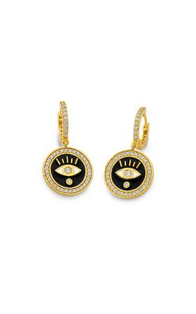 20k Yellow Gold Black Enamel Evil Eye Earrings By Buddha Mama | Moda Operandi