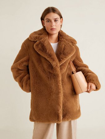 Buy MANGO Women Brown Longline Faux Fur Overcoat - Coats for Women 7258116 | Myntra